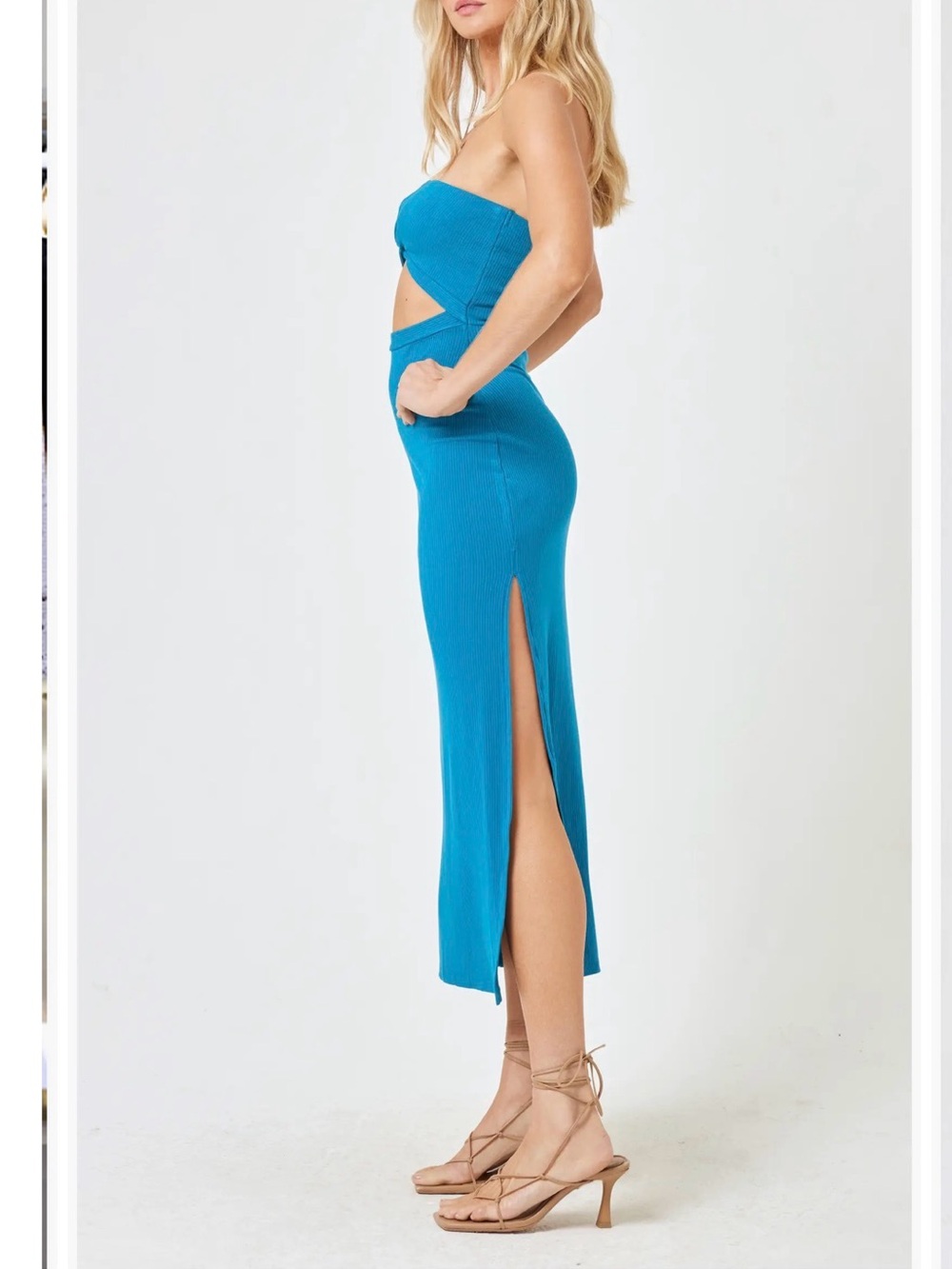 L*Space Kierra Ribbed Cutout Maxi Dress - Mediterranean Teal XS
